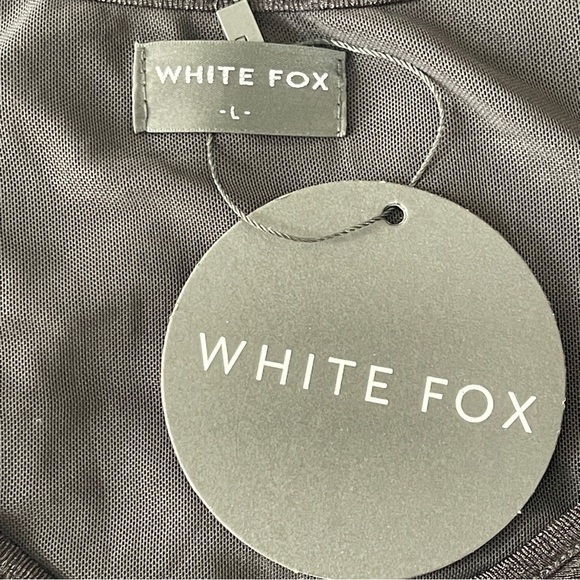 White Fox Dress Black Natural Element Mini Size L Bare Midriff Stretchy - Picture 8 of 11